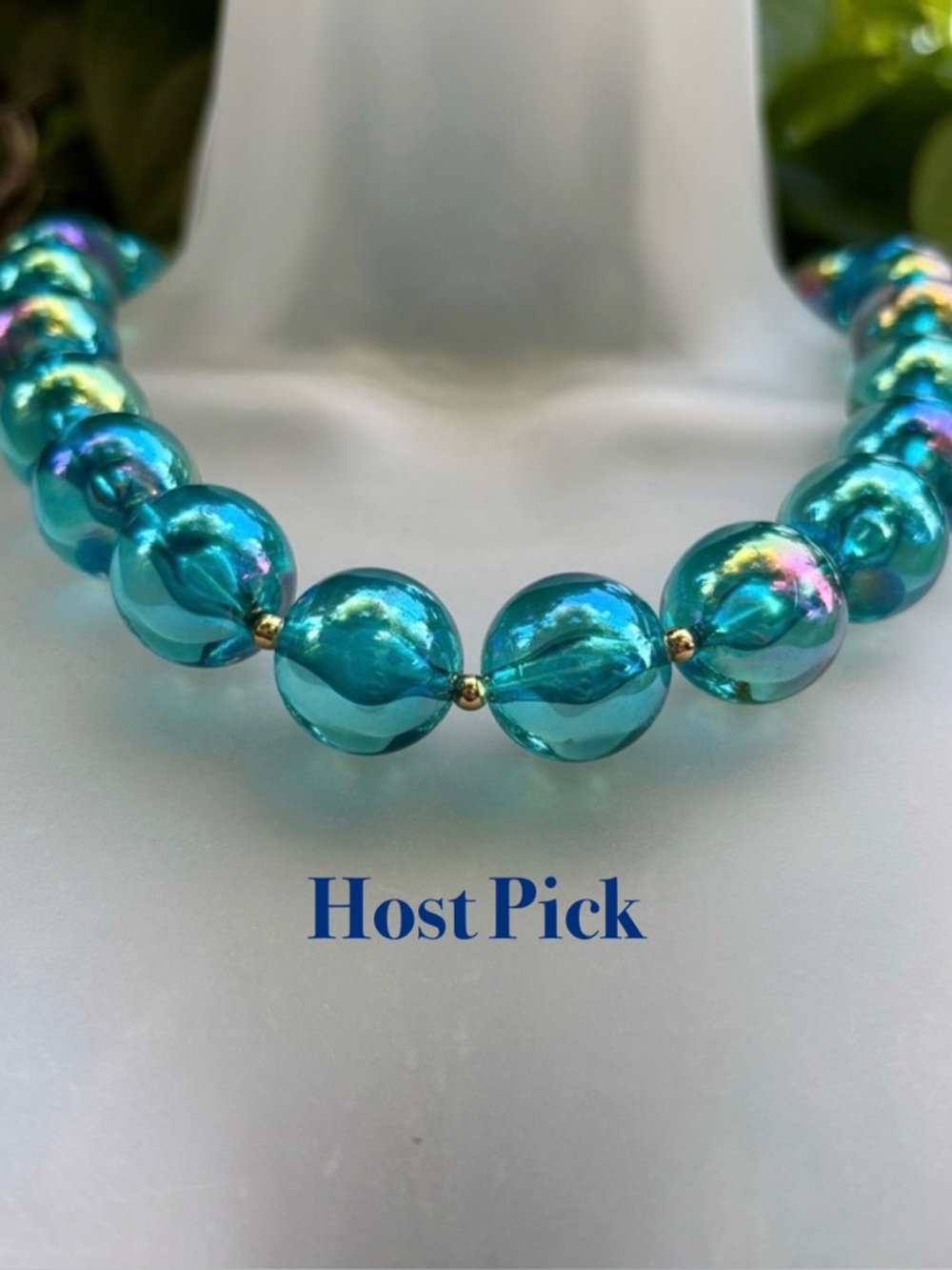 Natasha Couture Clear Blue Acrylic Ball Necklace Retro Iridescent Gold Cocktail